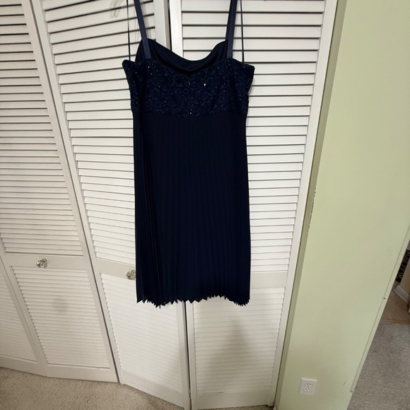 Elegant Navy Blue Dress Pleaded With Beaded Design - Picture 3 of 10